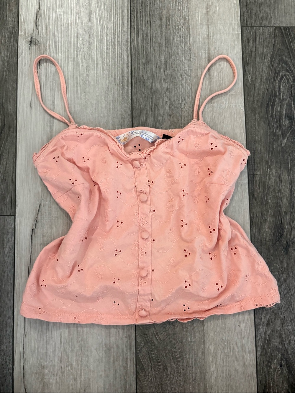 twik Peach Eyelet Button-Front Cami with Adjustable Straps